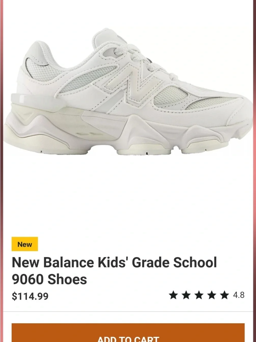 New Balance Kids 9060 Cream/White Chunky Lace-Up Sneakers